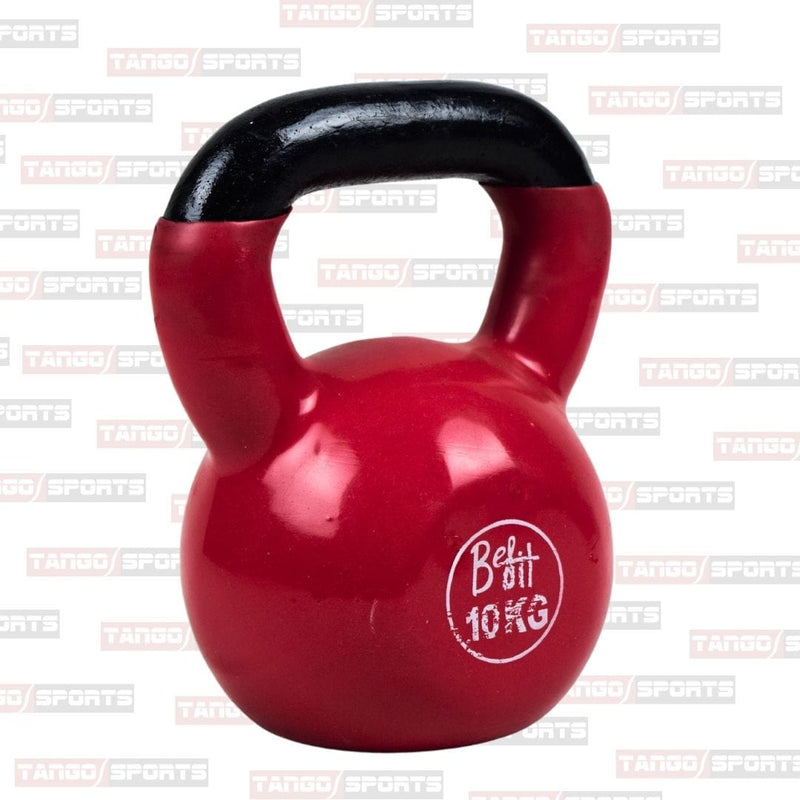 10 kg kettlebells made of vinyl-coated cast iron