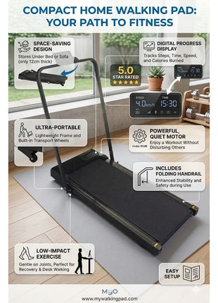 Tango Sports Walking Pad With Foldable Stand 1 to 10 KMPH - Black