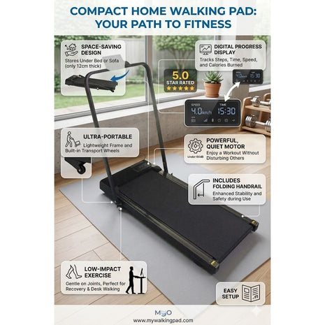 Tango Sports Walking Pad With Stand 1 to 10 KMPH - Black