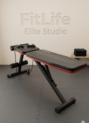 Apex Adjustable Home Gym Bench with Resistance Bands - Black