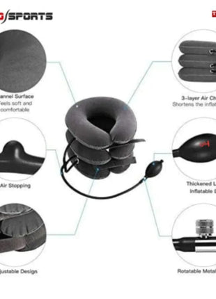 Cervical Neck Traction Device Inflatable Adjustable Neck Support for Neck Pain Relief – 3 Layer Air Collar Pillow | Physiotherapy Cervical Traction Kit