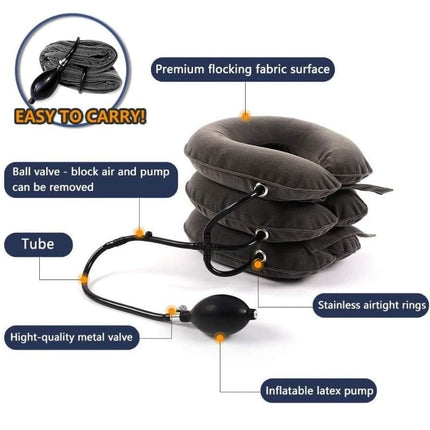 Cervical Neck Traction Device Inflatable Adjustable Neck Support for Neck Pain Relief – 3 Layer Air Collar Pillow | Physiotherapy Cervical Traction Kit