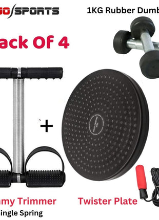 Twister disc, Jump Rope, Rubber Dumbbell & tummy trimmer pack of 4 Home Gym