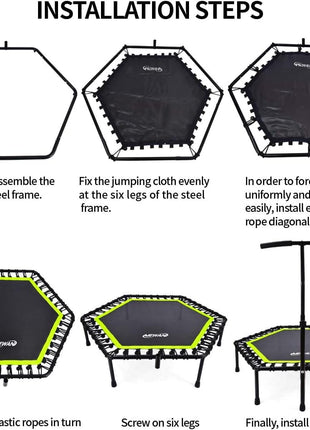 36 '' Fitness Trampoline with Adjustable Handle Bar - Silent Bungee Rebounder for Adults