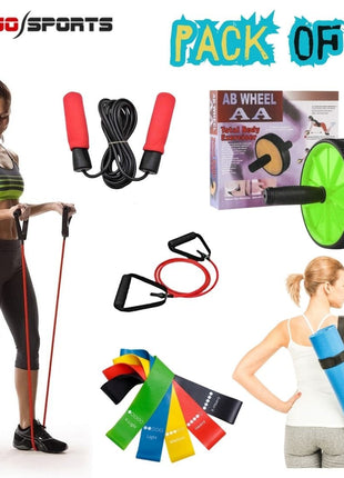 4mm Yoga Mats, Jump Rope, Single Loop Band, 5pcs Loop Band and Ab Wheel Roller (Pack of 5)