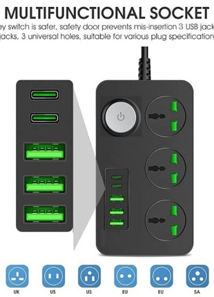 TechnoEdge Power Extension Board with 3 USB Ports and 2 Type-C Power Sockets