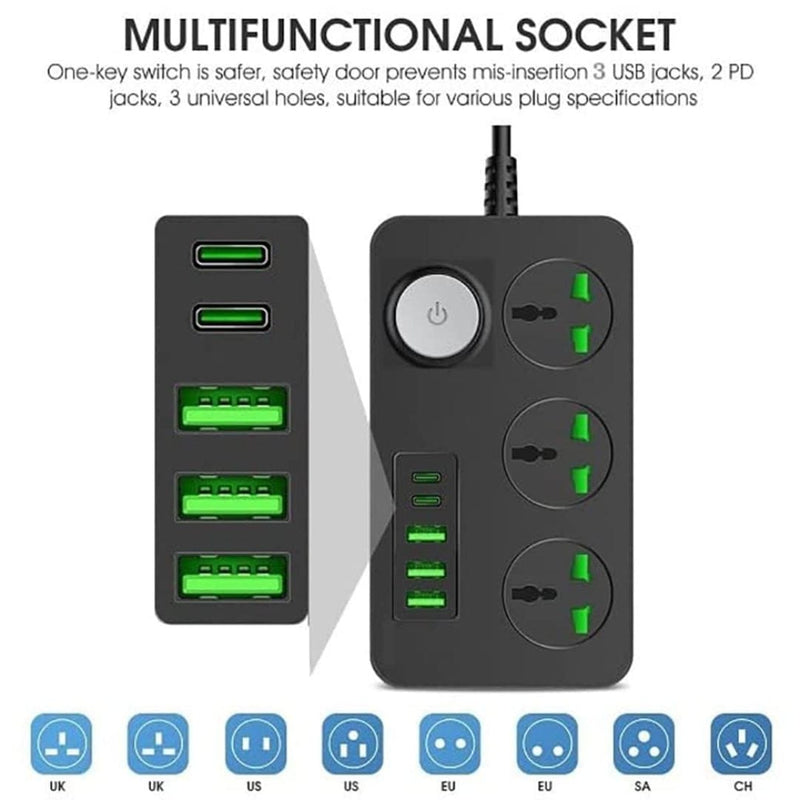 TechnoEdge Power Extension Board with 3 USB Ports and 2 Type-C Power Sockets