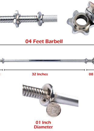 Weight Lifting Barbell Rod 1 Inch Hole Diameter - 3 to 6 Feet