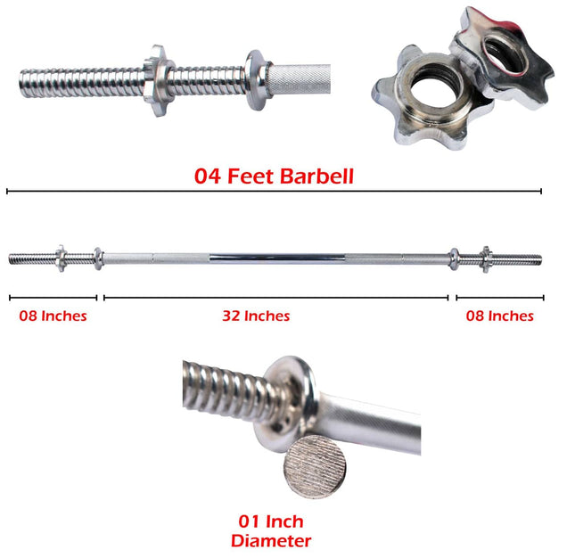 Weight Lifting Barbell Rod 1 Inch Hole Diameter - 3 to 6 Feet