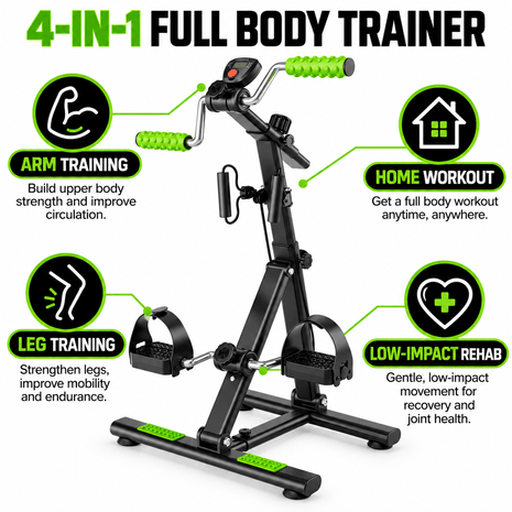 Tango Sports 4-in-1 Rehabilitation Exercise Bicycle | Full Body Arm & Leg Trainer with Resistance Bands