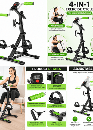 Tango Sports 4-in-1 Rehabilitation Exercise Bicycle | Full Body Arm & Leg Trainer with Resistance Bands