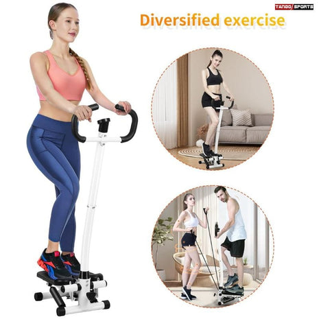 Mini Stepper with Handle and Bands, Fitness Stepper Machine for Full Body Workout