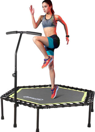 36 '' Fitness Trampoline with Adjustable Handle Bar - Silent Bungee Rebounder for Adults