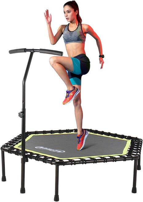 36 '' Fitness Trampoline with Adjustable Handle Bar - Silent Bungee Rebounder for Adults