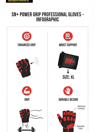 SN+ Power Grip Professional Gloves - Red