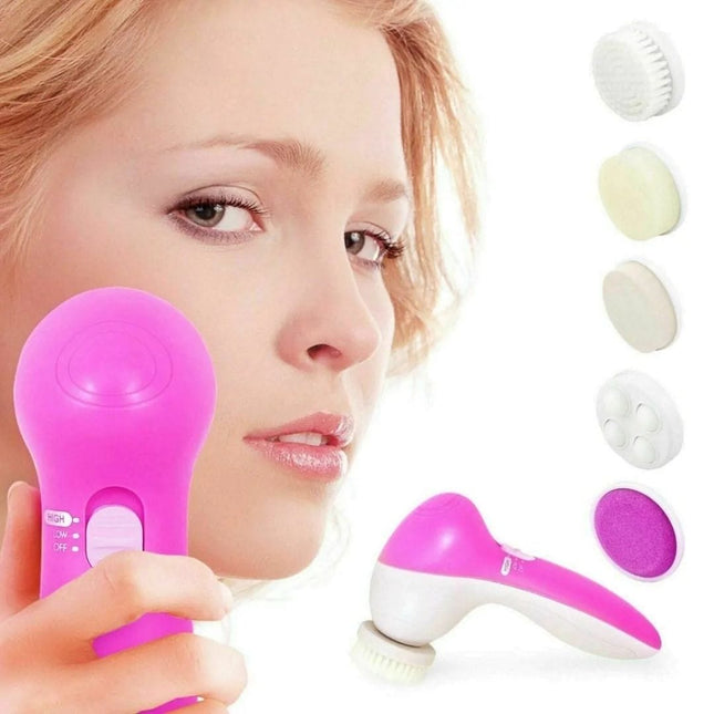 5 in 1 Facial Brush Massager For Beauty Care -Electric Face Scrubber and Cleanser - 7062