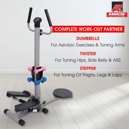 Multifunctional Fitness Stepper with Twist Board, Dumbbells & Hydraulic Resistance