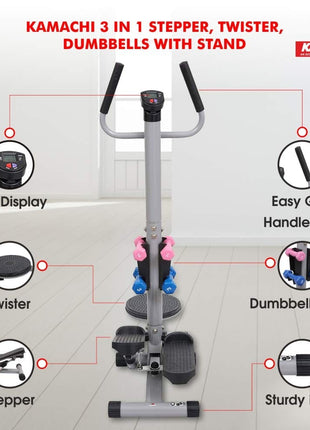 Multifunctional Fitness Stepper with Twist Board, Dumbbells & Hydraulic Resistance
