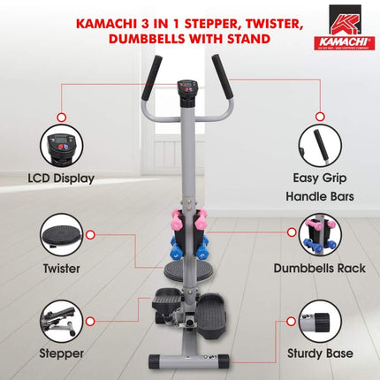 Multifunctional Fitness Stepper with Twist Board, Dumbbells & Hydraulic Resistance