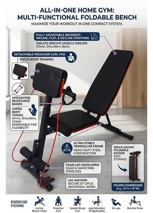 Ultimate 4-in-1 Home Fitness Station Bench - Black
