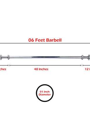 Weight Lifting Barbell Rod 1 Inch Hole Diameter - 3 to 6 Feet