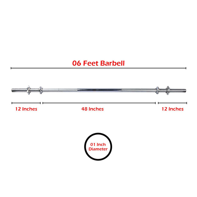 Weight Lifting Barbell Rod 1 Inch Hole Diameter - 3 to 6 Feet