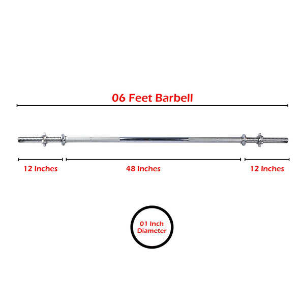 Weight Lifting Barbell Rod 1 Inch Hole Diameter - 3 to 6 Feet