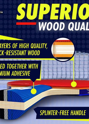 NIBIRU SPORT Professional Ping Pong Paddle Set – 2 or 4 Player Table Tennis Kit with Retractable Net, Balls, and Carry Bag