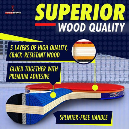 NIBIRU SPORT Professional Ping Pong Paddle Set – 2 or 4 Player Table Tennis Kit with Retractable Net, Balls, and Carry Bag