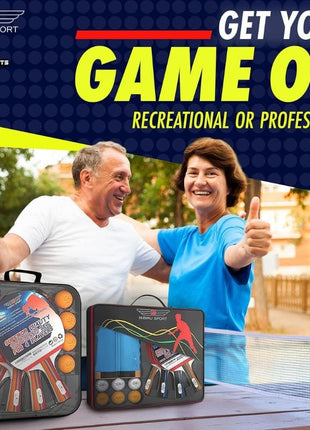 NIBIRU SPORT Professional Ping Pong Paddle Set – 2 or 4 Player Table Tennis Kit with Retractable Net, Balls, and Carry Bag