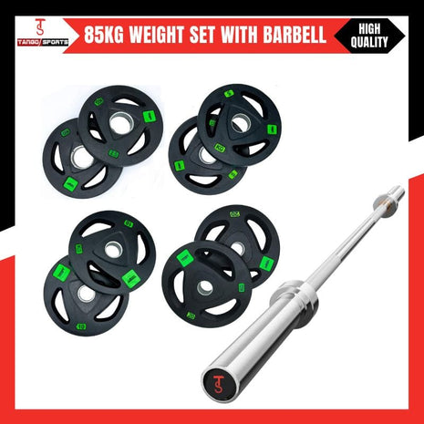 Rubber Weight Plates 85KG Pack with 6FT Olympic Barbell Rod – 2 Inch Plates | Tango Sports