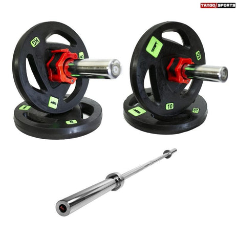 Rubber Weight Plates 85KG Pack with 6FT Olympic Barbell Rod – 2 Inch Plates | Tango Sports