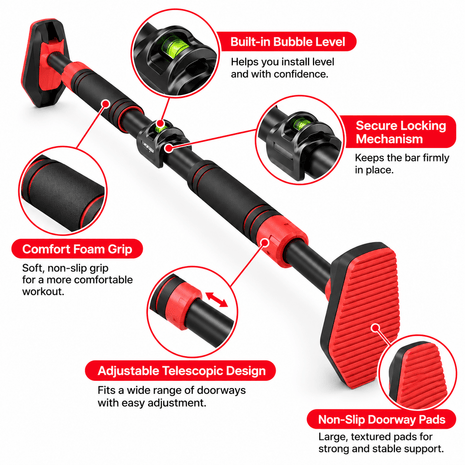 Heavy Duty Horizontal Exercise ChinupBar & Pull Up Bar with 490kg Load | 90 - 120 CM