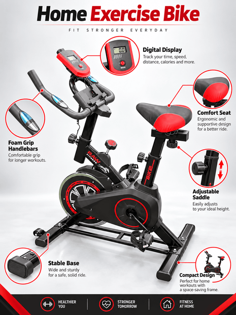Tango Sports Spin Magnetic Bike 150 KGS Q3 Mini - Black & Red