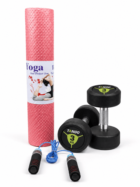 3KG Rubber Dumbbells With 4mm Yoga Mat