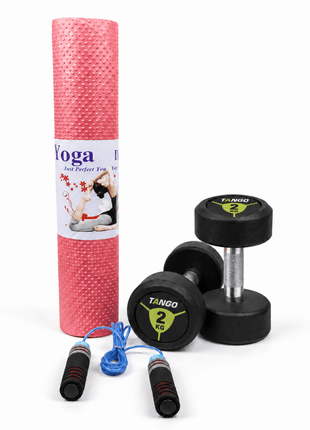 2KG Rubber Dumbbells With 4mm Yoga Mat - Pack