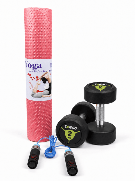 2KG Rubber Dumbbells With 4mm Yoga Mat - Pack
