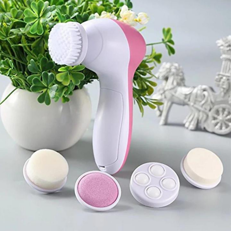 5 in 1 Facial Brush Massager For Beauty Care -Electric Face Scrubber and Cleanser - 7062