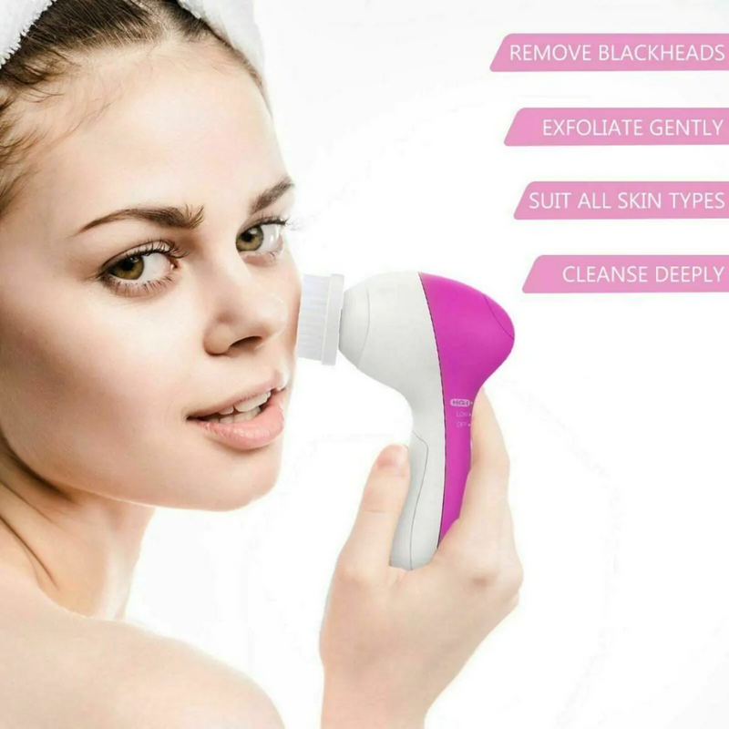 5 in 1 Facial Brush Massager For Beauty Care -Electric Face Scrubber and Cleanser - 7062