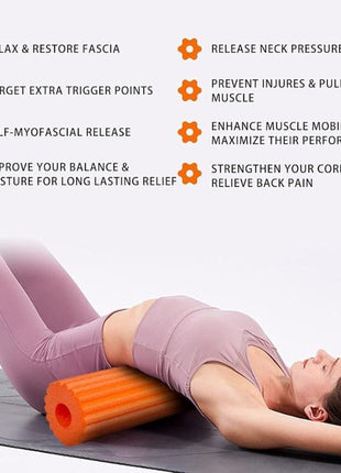 Yoga Roller Fitness Foam Roller 3-in-1 Set | Deep Tissue Massage Roller with Stick | Back & Leg Pain Relief | Pilates, Yoga & Core Training
