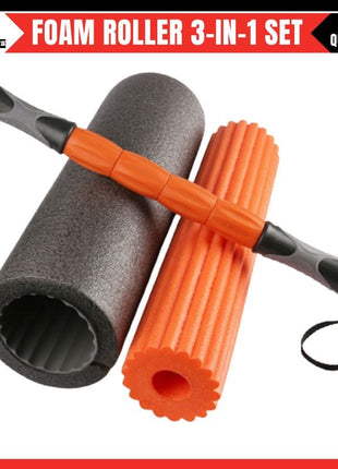 Yoga Roller Fitness Foam Roller 3-in-1 Set | Deep Tissue Massage Roller with Stick | Back & Leg Pain Relief | Pilates, Yoga & Core Training