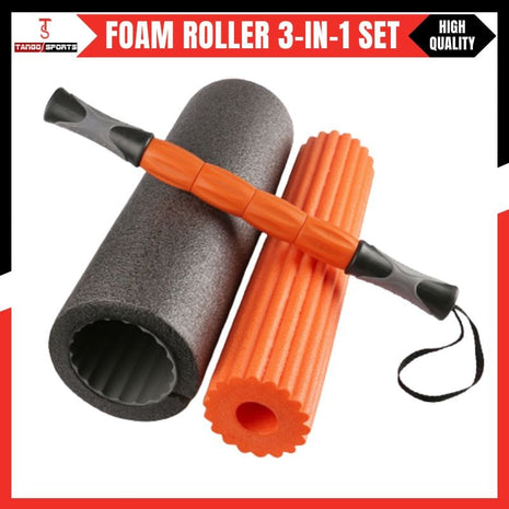 Yoga Roller Fitness Foam Roller 3-in-1 Set | Deep Tissue Massage Roller with Stick | Back & Leg Pain Relief | Pilates, Yoga & Core Training