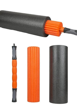 Yoga Roller Fitness Foam Roller 3-in-1 Set | Deep Tissue Massage Roller with Stick | Back & Leg Pain Relief | Pilates, Yoga & Core Training