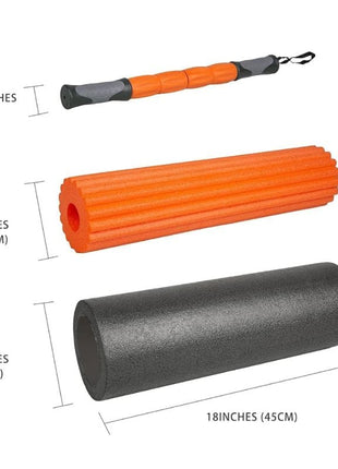 Yoga Roller Fitness Foam Roller 3-in-1 Set | Deep Tissue Massage Roller with Stick | Back & Leg Pain Relief | Pilates, Yoga & Core Training