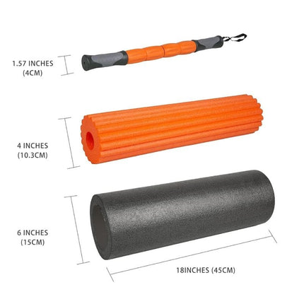 Yoga Roller Fitness Foam Roller 3-in-1 Set | Deep Tissue Massage Roller with Stick | Back & Leg Pain Relief | Pilates, Yoga & Core Training