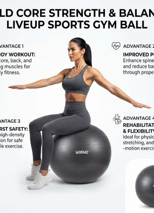 LiveUp Sports Anti-Burst Gym Ball – Exercise & Yoga Stability Ball