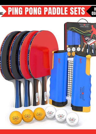 NIBIRU SPORT Professional Ping Pong Paddle Set – 2 or 4 Player Table Tennis Kit with Retractable Net, Balls, and Carry Bag