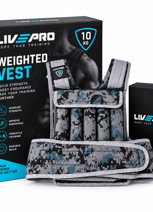 LIVEPRO 10KG Adjustable Weighted Vest for Strength & Fitness Training