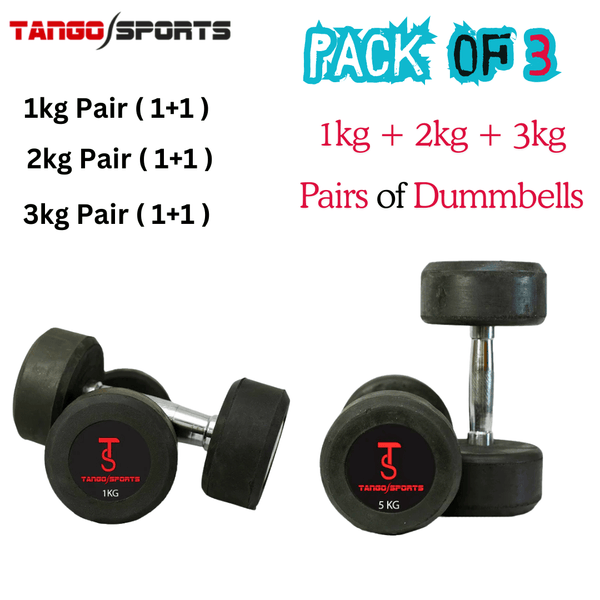 High Quality Rubber Dumbbells Black 1kg-2kg & 3kg (Pack OF 3)