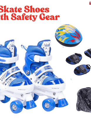 Adjustable Roller Skates Kits with Helmet And Protective Gear, Double-Row Skates Set for Beginners